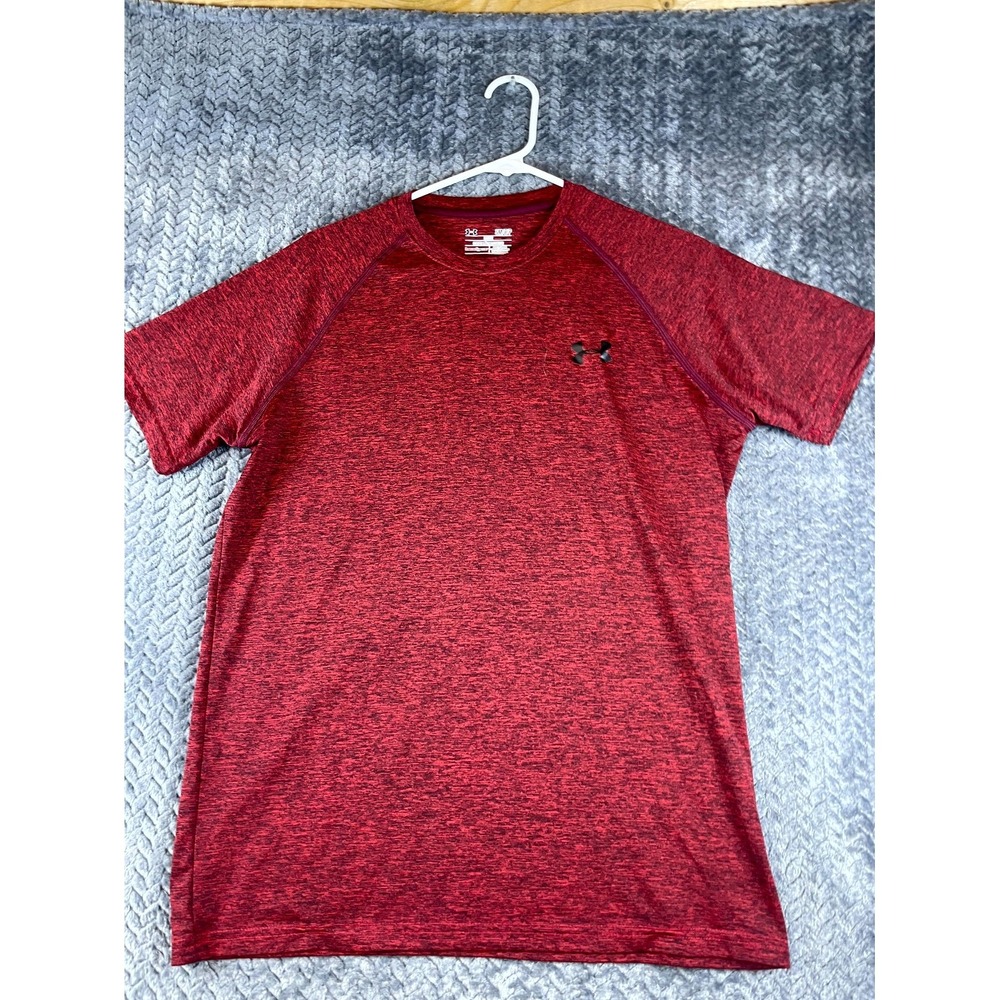 Under Armour UA Tech 2.0 T Shirt Mens Small Red Loose Fit Heatgear Raglan Sleeve